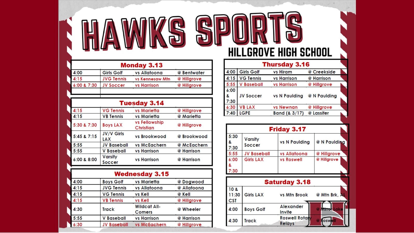 Hawks Sports for the week of March 13, 2023